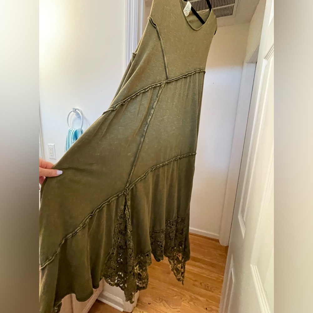 FOR SUE. DO NOT BUY Jaded Gypsy Sleeveless Olive Green Maxi Dress with Lace - Picture 6 of 15